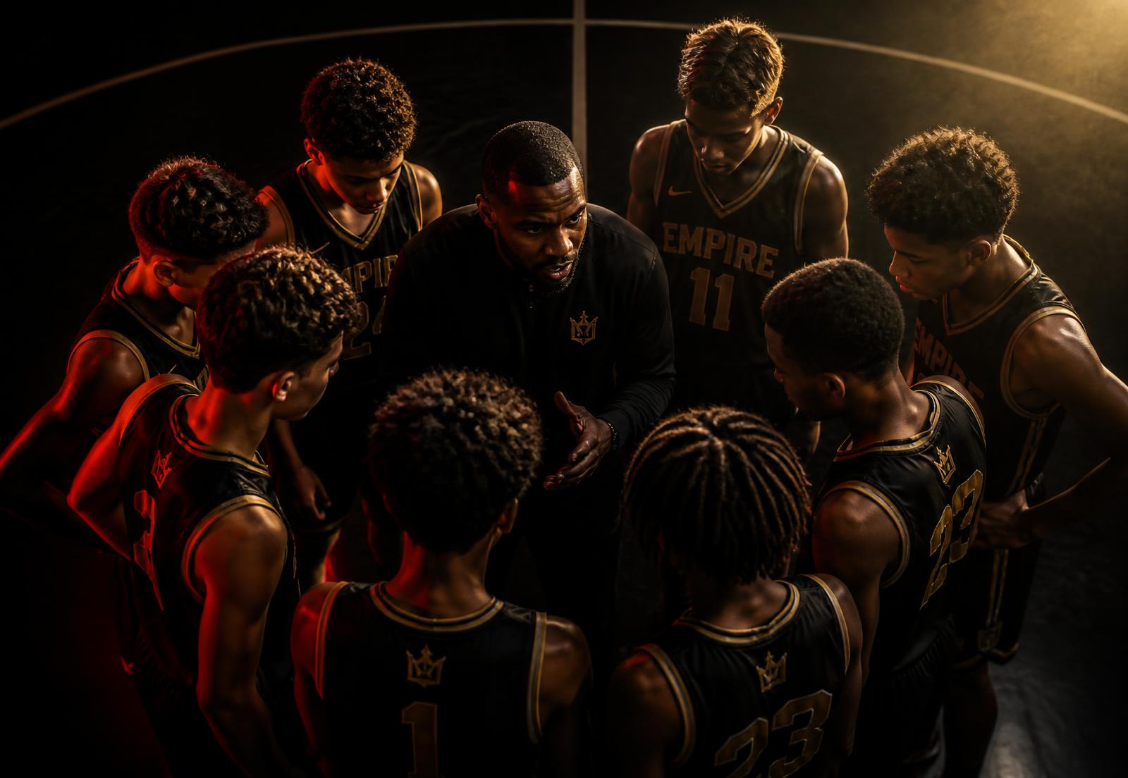 Canada Elite team huddle before tip-off